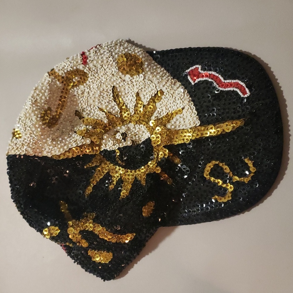 Vintage fully Sequined baseball hat style sun face mystical "Lady Luck"